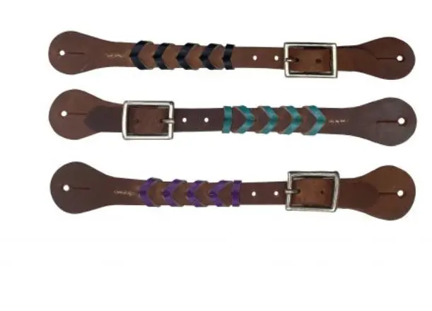 Showman Argentina Cow Leather Braided Ladies Spur Strap With Accent Leather Color And Buckles 1