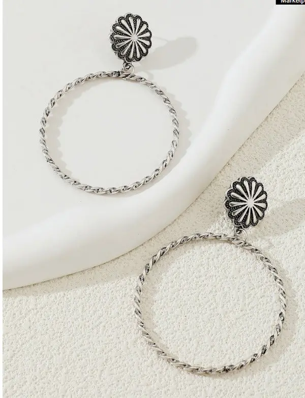 1 Pair Western Ethnic Style Antique Silver Oversized Drop Earring For Women 1