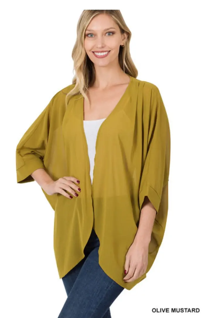 Woven Chiffon Cardigan With Shoulder Pleat 1