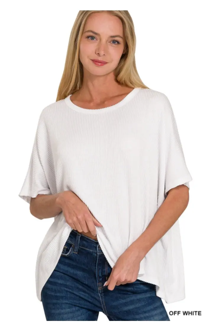 Ribbed Striped Oversized Short Sleeve Top 1
