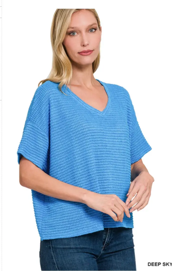 Drop Shoulder Short Sleeve Jacquard Sweater 1