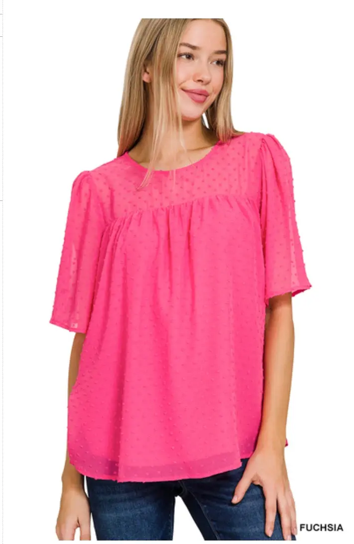 Swiss Dot Flutter Half Sleeve Top 1