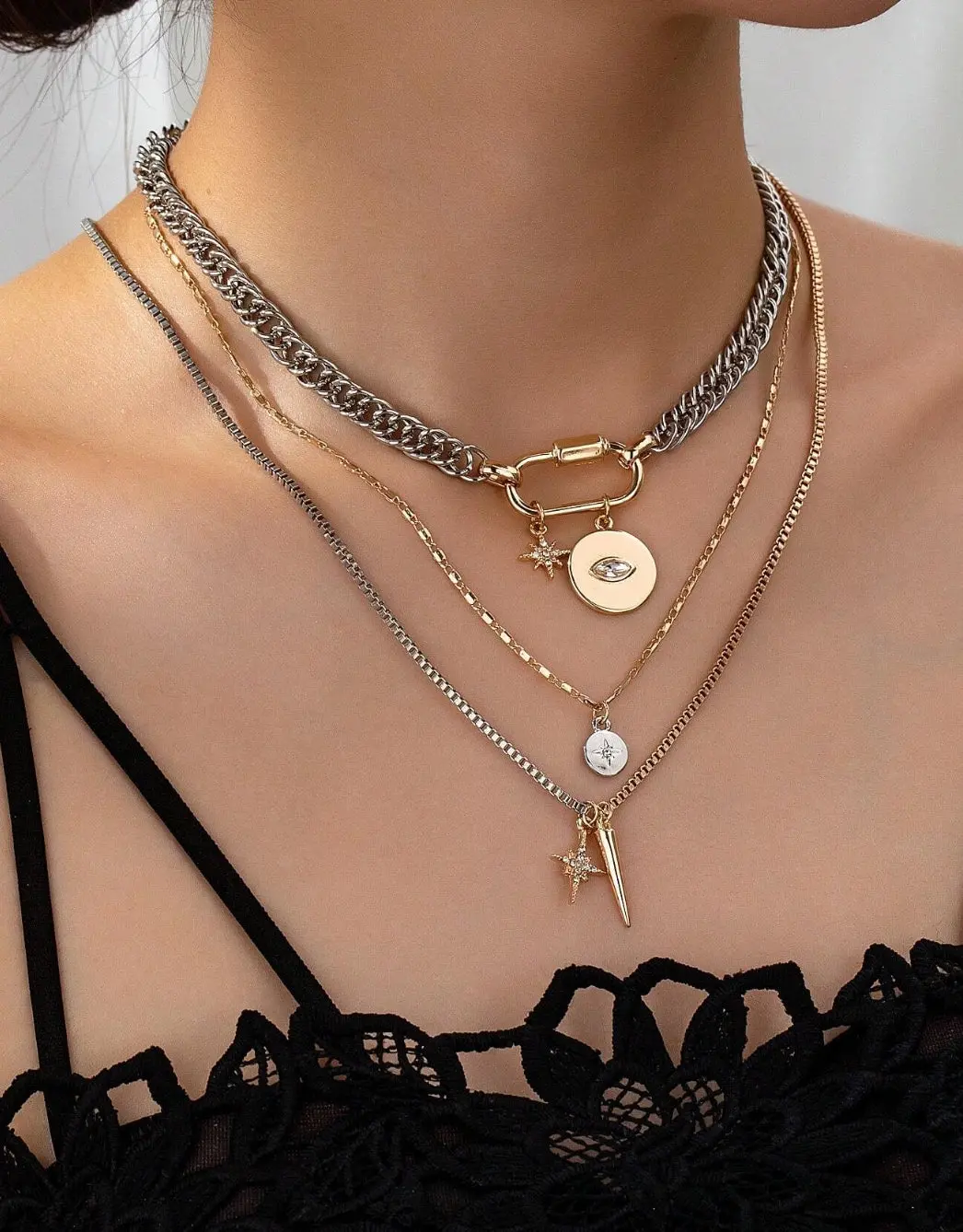 Metal Minimalist Multi-Layer Necklace 1