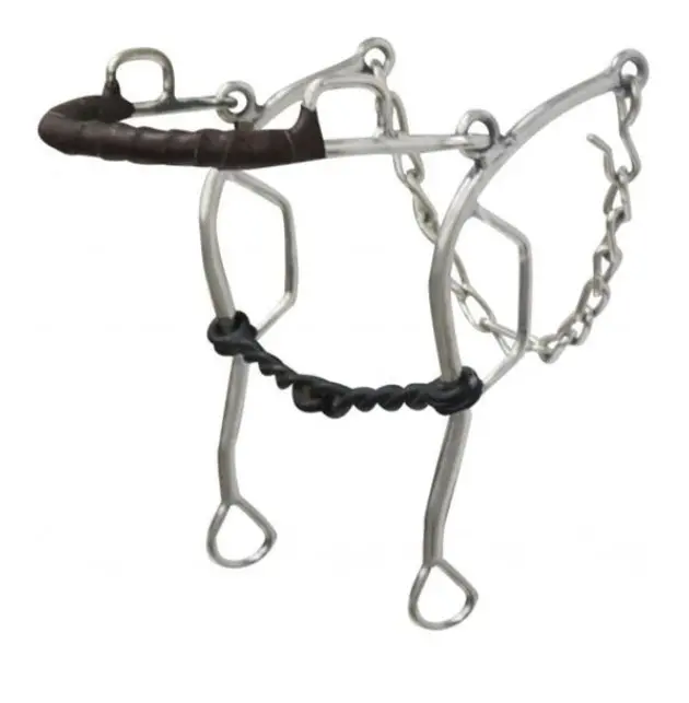 Showman Stainless Steel Leather Wrapped Nose Gag Hackamore With 7.5" Cheeks. Blued Steel Twisted 5.25" Broken Mouth Piece 1