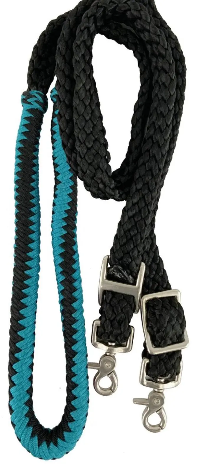 19506 - 8Ft Nylon Braided Roping Rein. (Teal/Black) 1