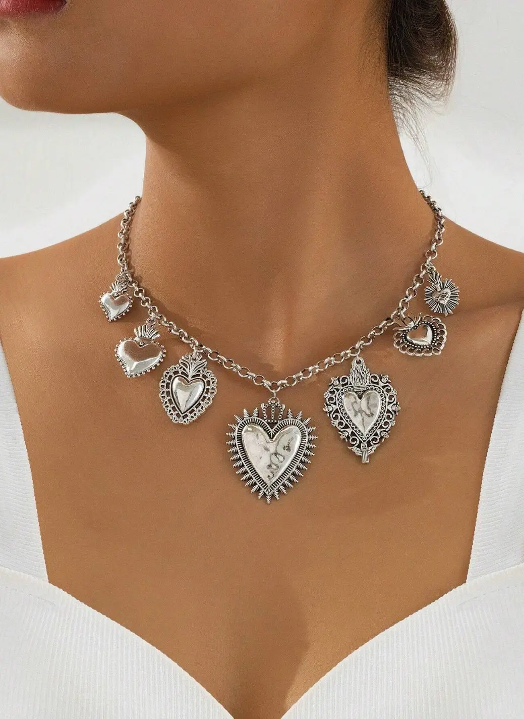 Heart Charm Necklace With Silver Tone Chain 1