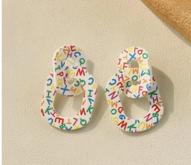 Letter Graphic Geometric Drop Earrings 1
