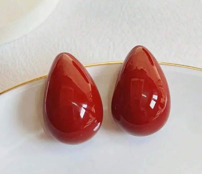 Red Teardrop Shaped Earrings 1