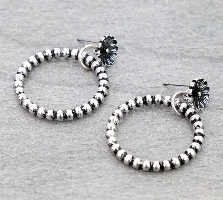 Western Circle Bubble With Flower Stud Earrings 1