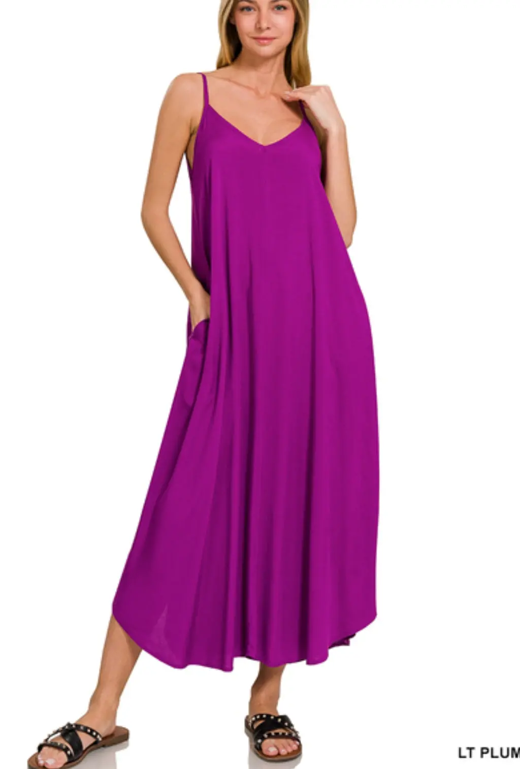 Woven Arc Hem Cami Midi Dress With Flowy Pockets 1