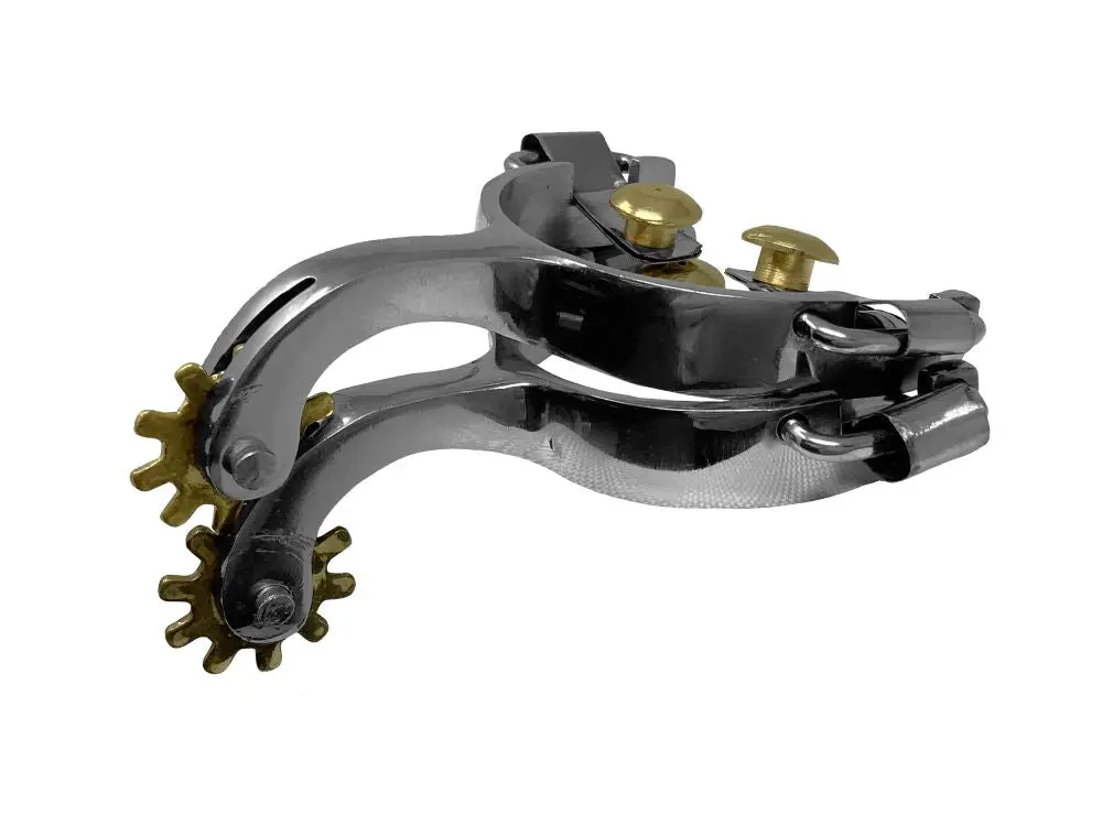 Showman Toddler Size Stainless Steel Western Spurs With Brass Rowel And Buttons 1