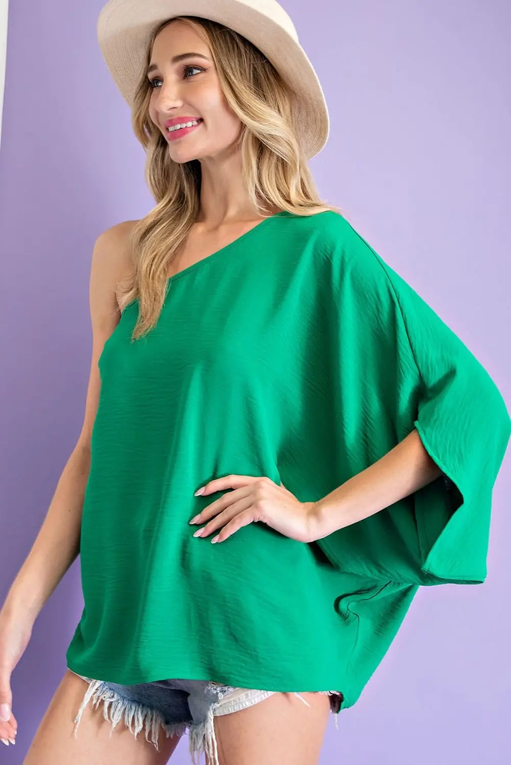 Solid One Shoulder Dolman Top 1