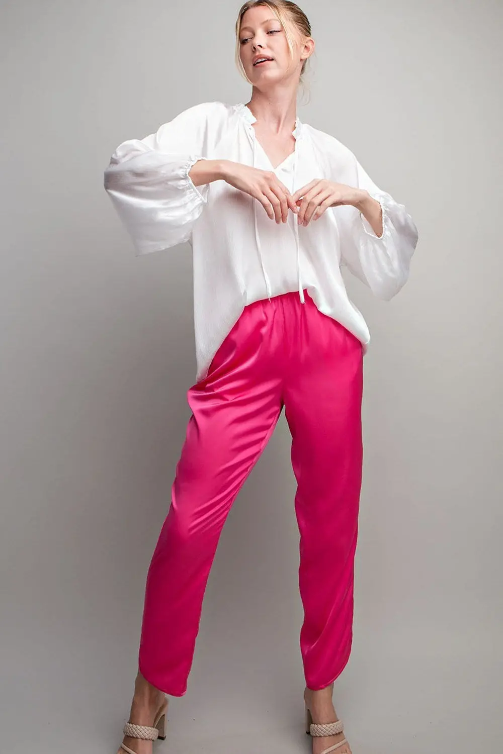 Tie Front V-Neck Blouse Top/Off White 2