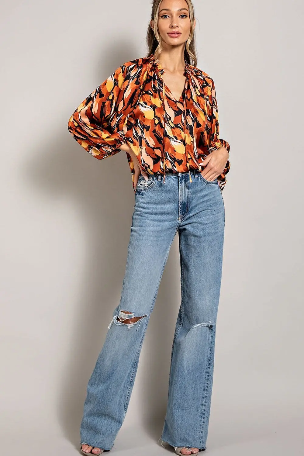 Printed Long Sleeve Blouse Top 1