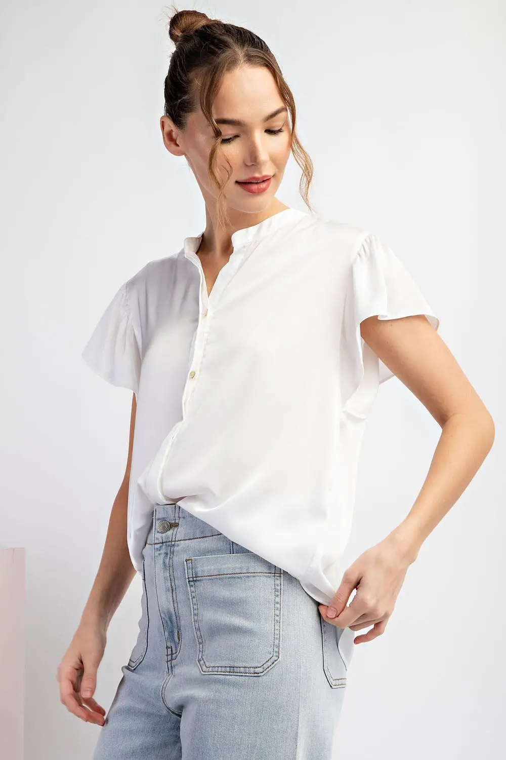 Satin Button Down Blouse Top 1