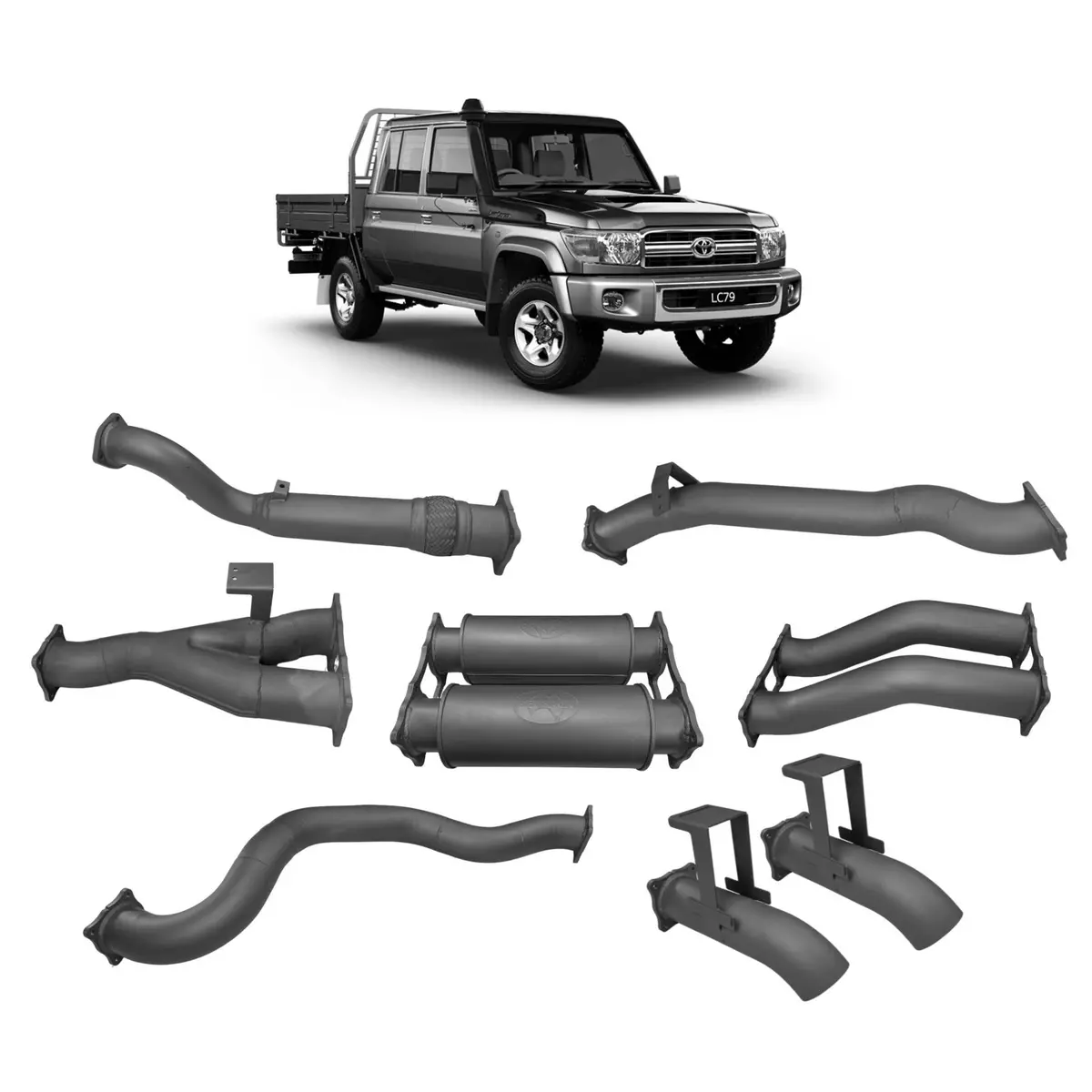 Redback Extreme Duty Twin 4" Turbo Back Exhaust With Resonator For Toyota Landcruiser 79 Series Dual Cab 1