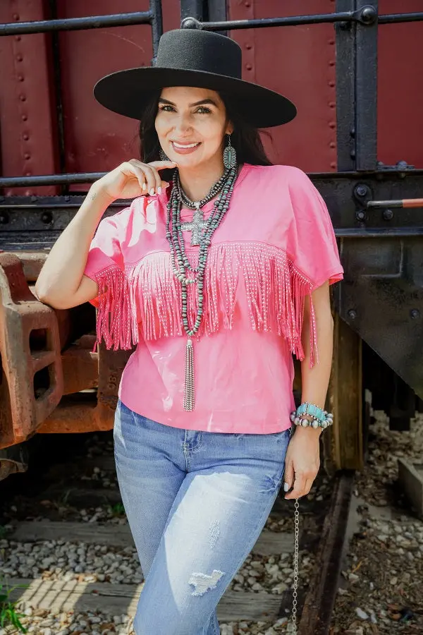 Pink Short Sleeve Top W Front Fring 1