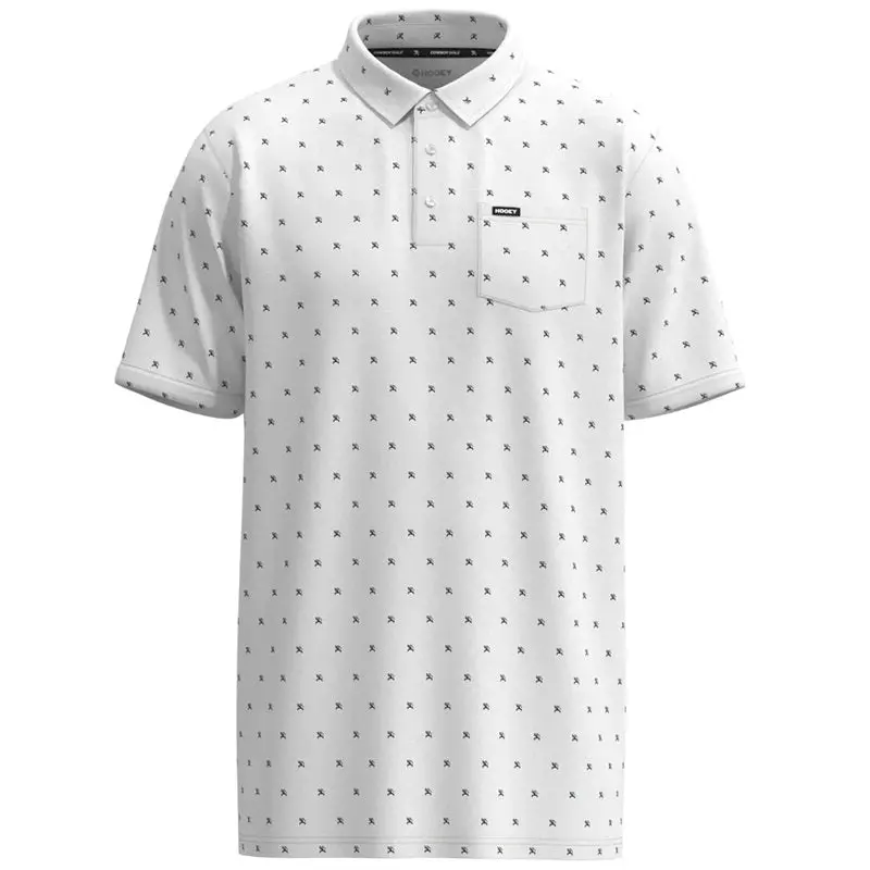 Hooey: Men's White Polo With Pocket And Navy Logo 1