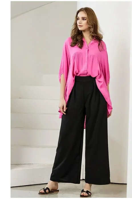 Stretch Crepe High Waist Tuck Wide Leg Pants 2