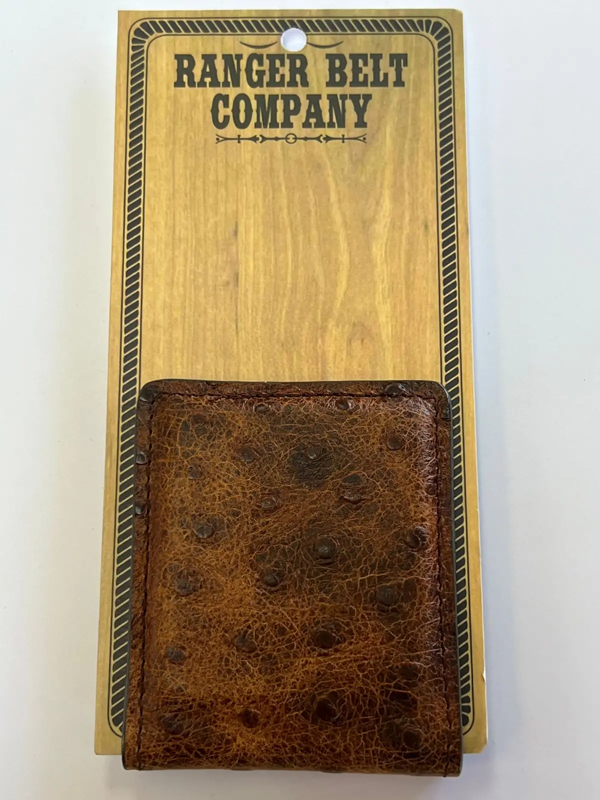 Money Clip, Ostrich Print,Cognac, Magnetic 1