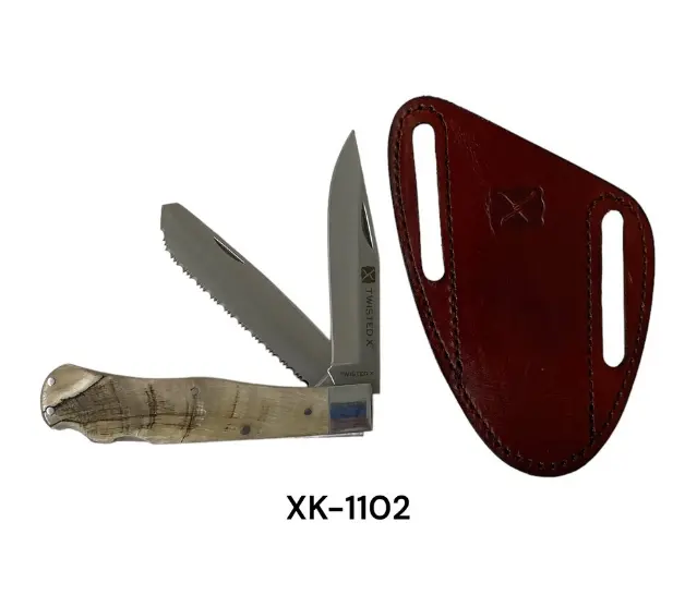 Twisted X 4.25" Closed Folding Knife Locking 3Cr Ss Blades Ram Horn Handle 1