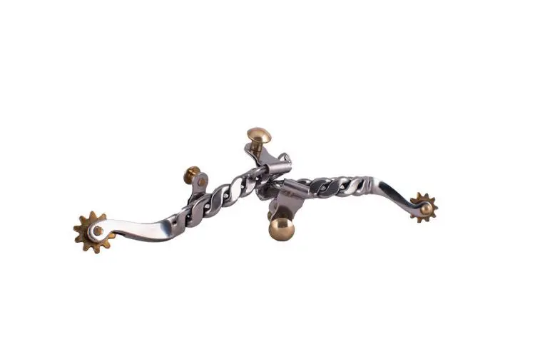 Showman ® Youth Stainless Steel Twisted Band Spurs With Brass Rowel And Buttons 1