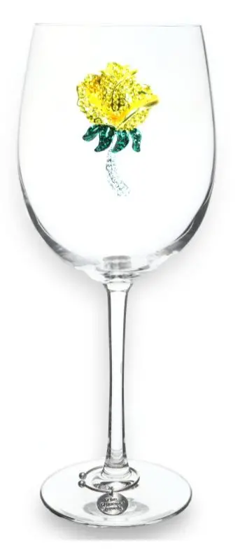 Yellow Rose Stemmed Wine Glasses 1