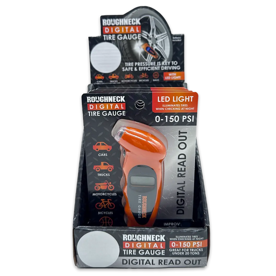 Roughneck Digital Tire Gauge & Led Light - 4 Piece Display 1