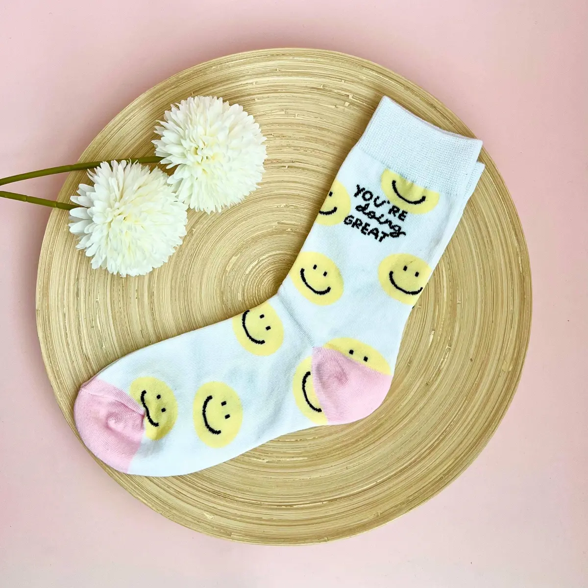 "You're Doing Great" Socks | Cute Socks | Happy Face Smiley 1