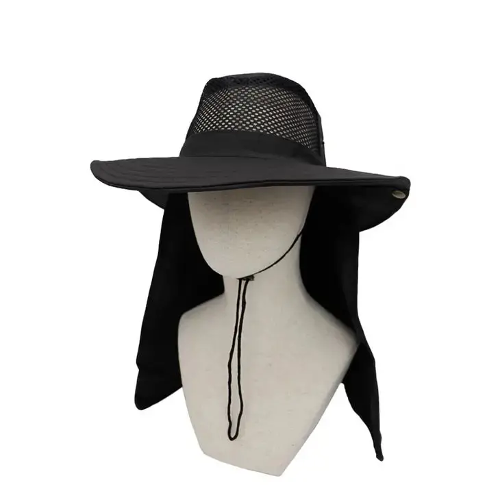 Fisherman Hat With Extra Wide Neck Cover|Black 1