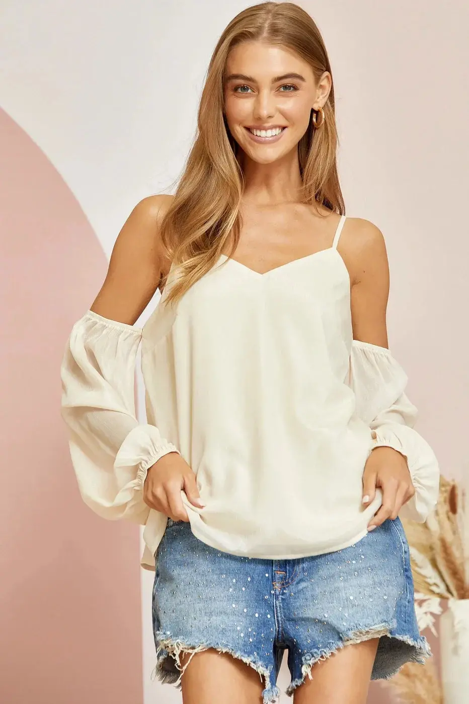Cold Shoulder Woven Top - Champagne 2