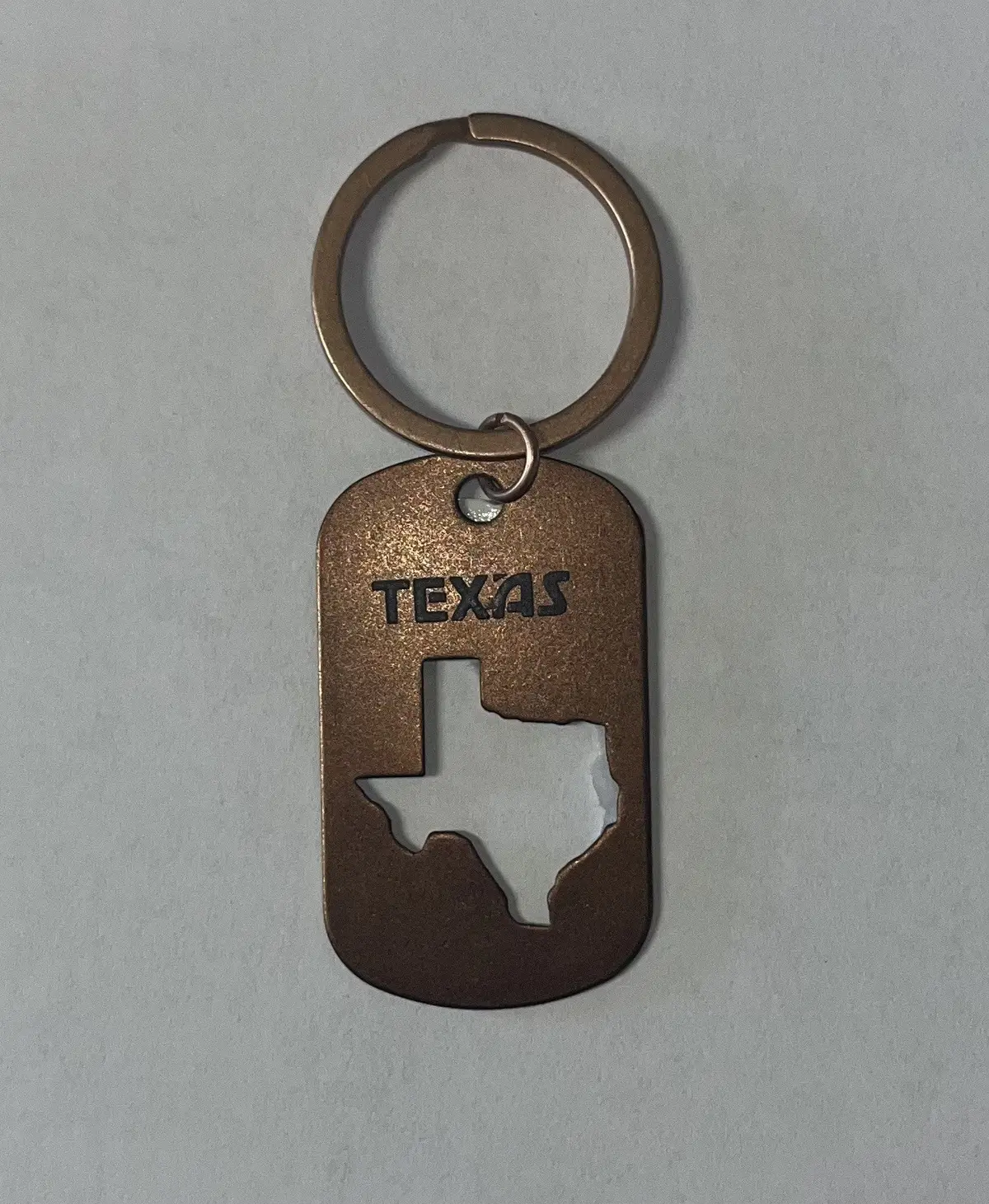 Texas Map Copper Dog Tag Key Ring 1