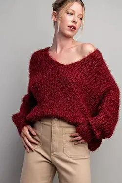 Cold Shoulder Long Sleeve Sweater- Black 1