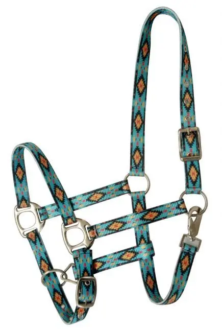 Showman® Premium Nylon Horse Sized Halter With Turquoise Southwest Design. 1