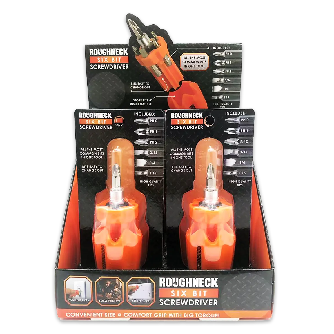 Screwdriver Short Handle With 6 Bits - 6 Piece Display 2