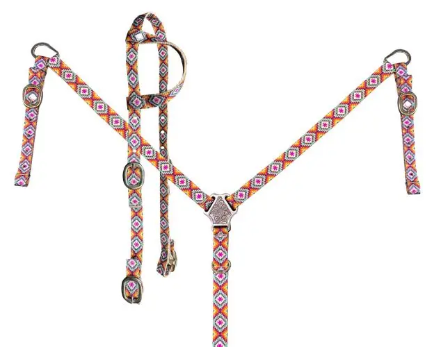 Showman Aztec Print Nylon One Ear Headstall And Breastcollar Set 1