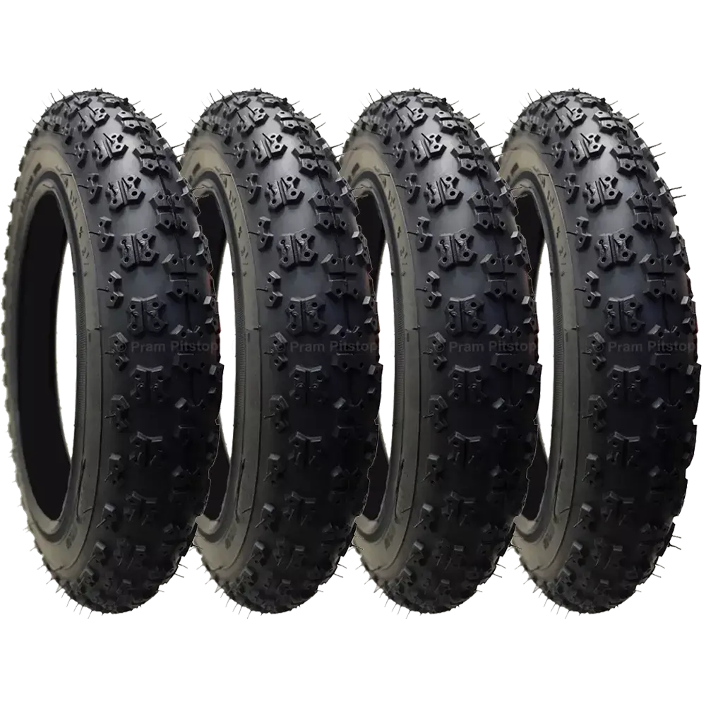 4 Pack - 12 1/2 X 2 1/4” Pram Tyres (Black) Proven Chunky / Easy-Rolling Tread Pattern 1