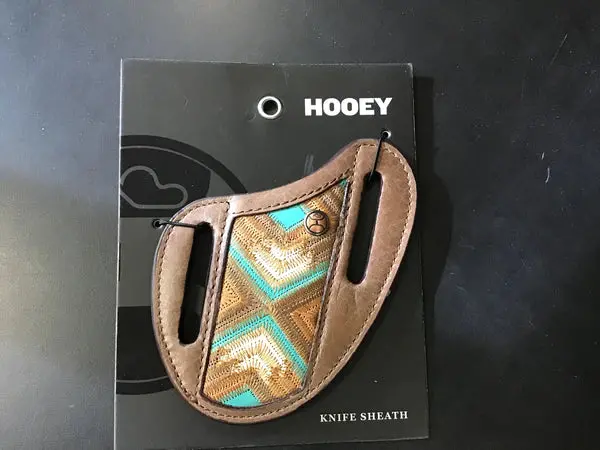 Knife Scab - Hooey - Brown With Turquoise And Ivory Aztec Pancake Knife Sheath 1