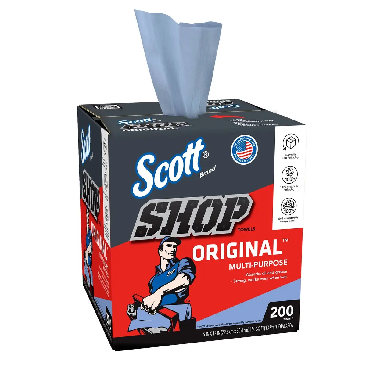 Scott Shop Towels Original, Pop-Up Dispenser Box, 200 Sheets/Box 1