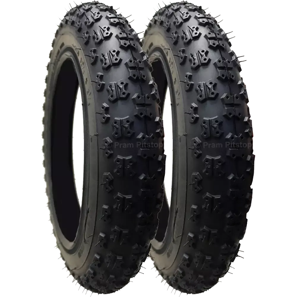 2 Pack - 12 1/2 X 2 1/4” Pram Tyres (Black) Proven Chunky / Easy-Rolling Tread Pattern 1