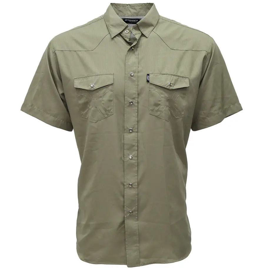 Hooey: Sol, Youth/Boys Vetiver Short-Sleeve Pearl Snap With Lens Cleaner, Olive Green 1