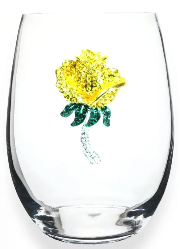 Yellow Rose Stemless Wine Glass 1
