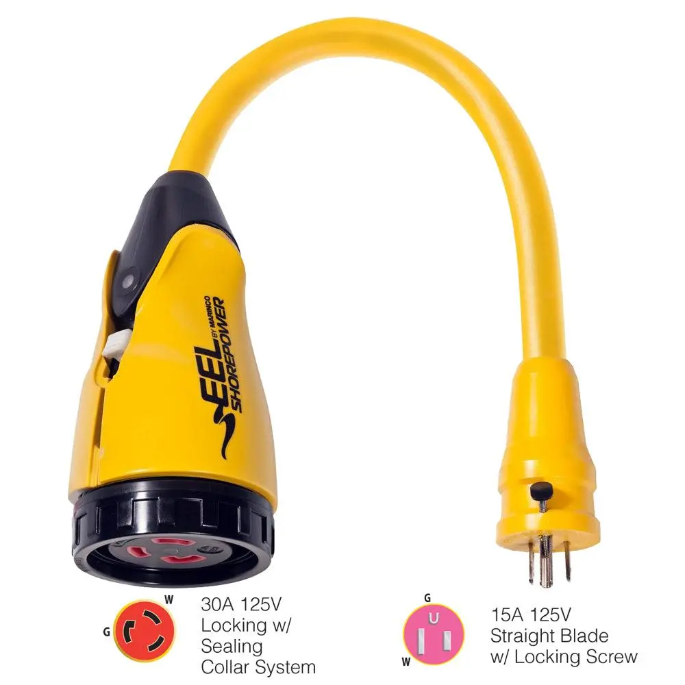 Marinco P15-30 Eel 30A-125V Female To 15A-125V Male Pigtail Adapter - Yellow [P15-30] 1