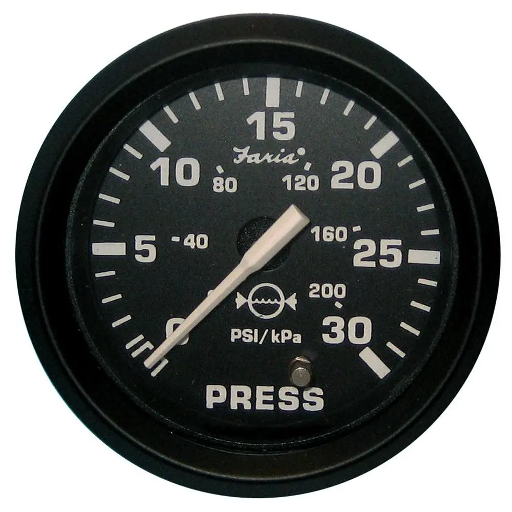 Faria Euro Black 2" Water Pressure Gauge (30 Psi) [12810] 1